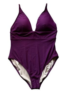 J.Crew Plunge V-Neck One-Piece Swimsuit - Berry/Plum Purple - Size 16 NWT Flawed